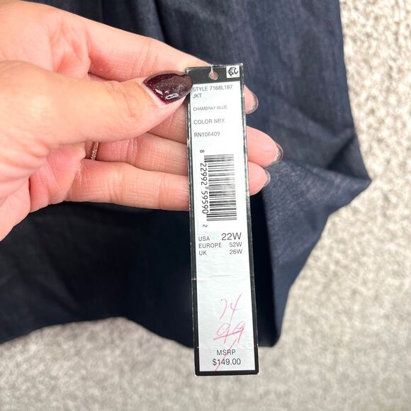 Tahari Blazer Women’s 22W Dark Wash Chambray Denim Blue Single Button NWT - Picture 3 of 5